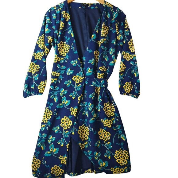 J. Crew Factory Dresses & Skirts - J Crew Womens 0 Navy Floral Wrap Dress Long Sleeve VNeck Belted Romantic Spring